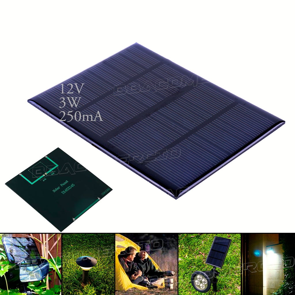 Mini Painel Placa Energia Solar Fotovoltaica 12v 3w 250ma