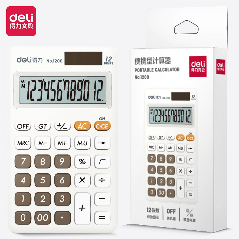 Deli 1200 Calculadora Portátil Mini Doce Cor Bonito Estudante Solar Dual Power Pequeno Computador