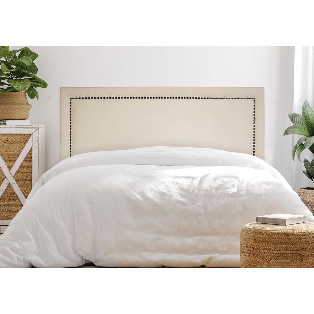 Cabeceira Casal Reta Luxo 140x60 Suede Off White - Tachas Fumê
