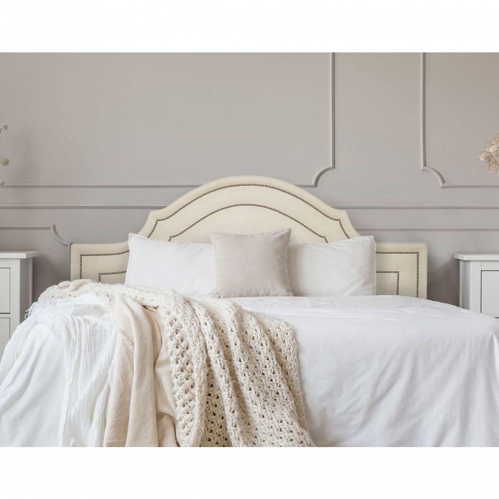 Cabeceira Casal Luxo 140x60 Suede Off White Tachas Prata