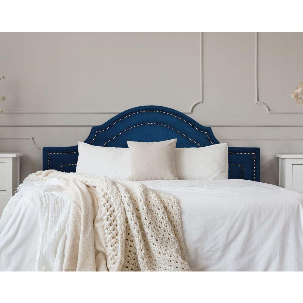 Cabeceira Casal Luxo 140x60 Suede Azul Tachas Fumê