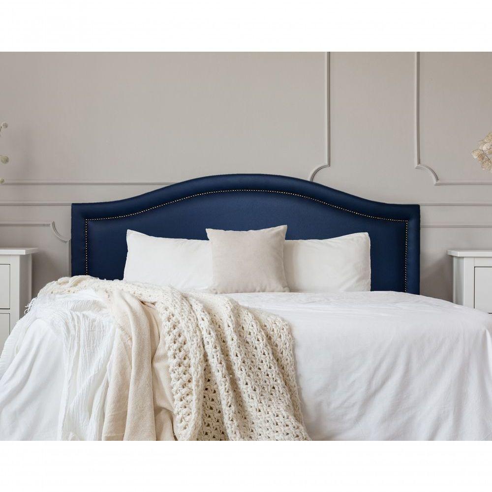 Cabeceira Casal Curva Luxo 140x60 Courino Azul - Tachas Fumê
