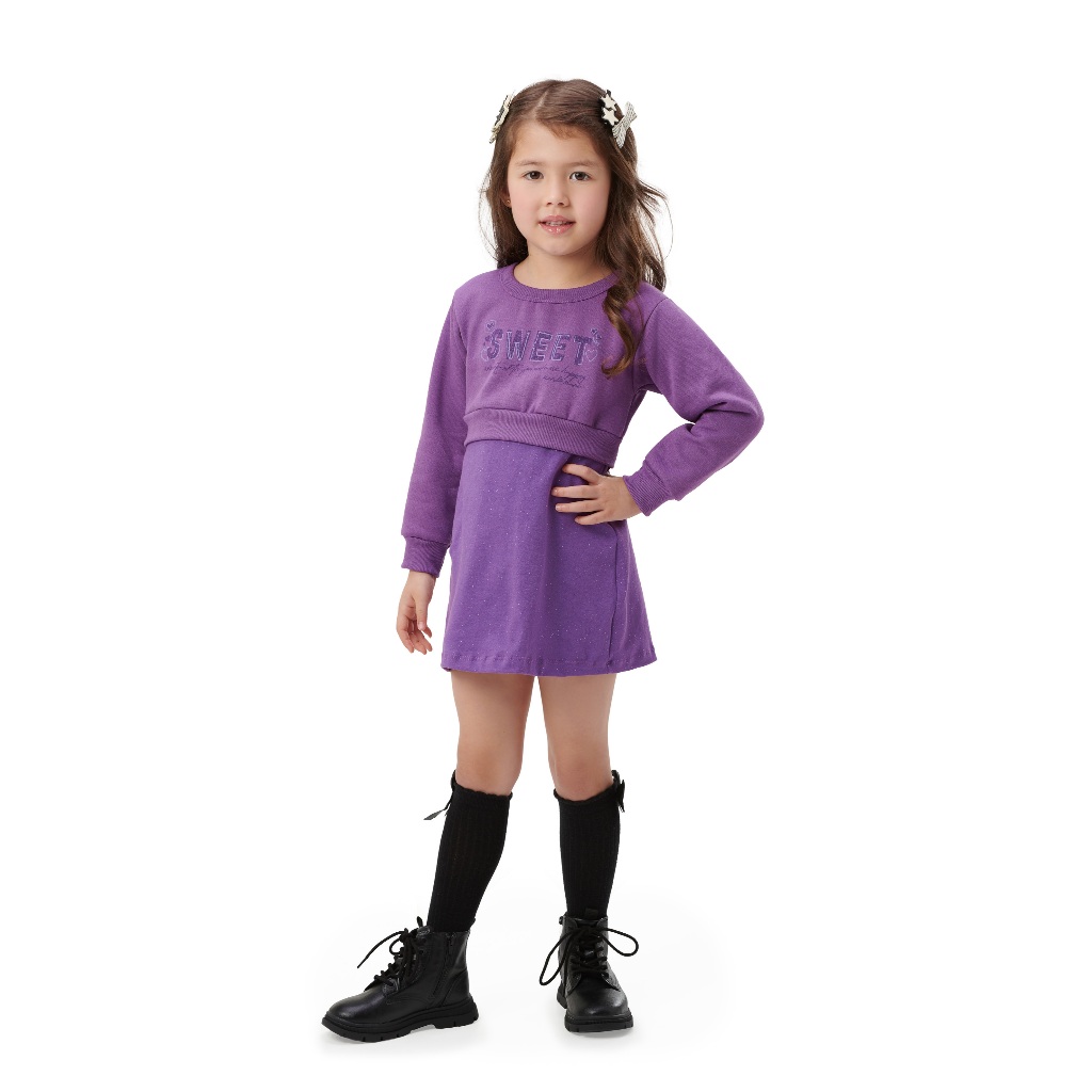 VESTIDO EM MOLETOM E COTTON COM GLITTER MENINA