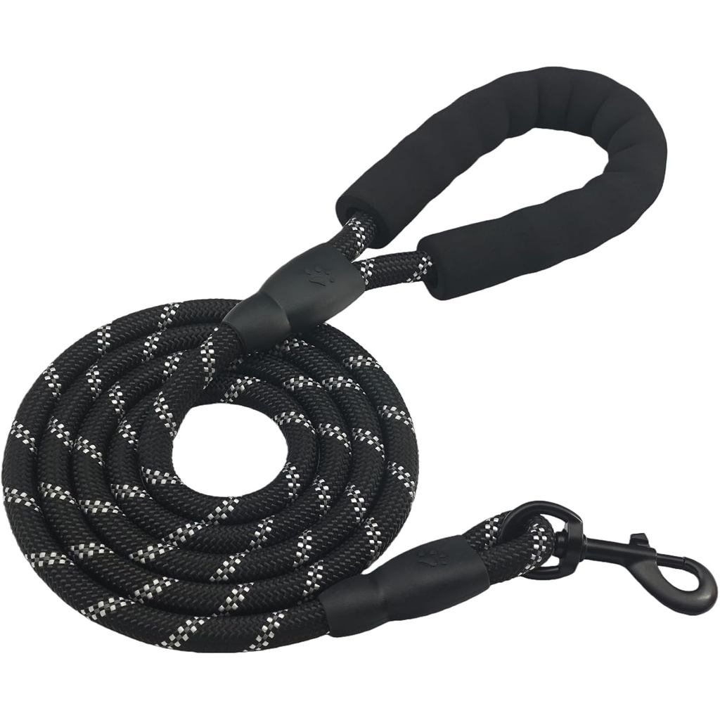Highly Reflective Rope Dog Leash 5FT with Comfortable Padded Handle, 360-Degree Rotating Metal Buckle Without Tangles, I
