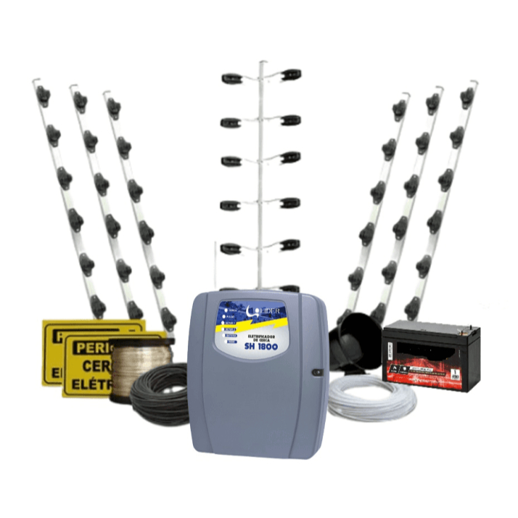 Kit Cerca Elétrica Reforçada P/ 100 Metros de Muro Com Hastes Industriais e Central Lider Wi-fi