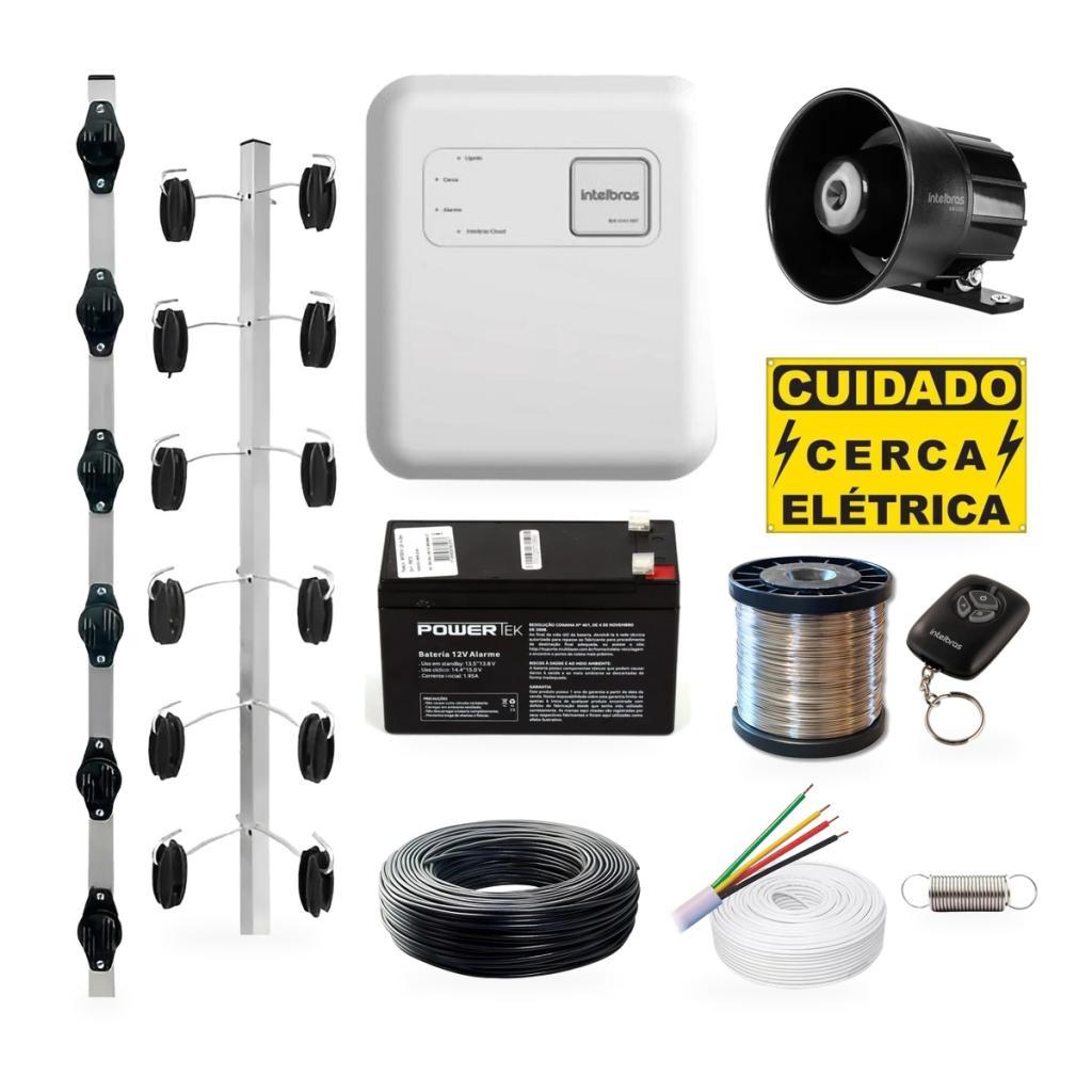 Kit Cerca Elétrica Intelbras Industrial 42 Metros 2 Cantos Central ELC 6012 Net Wi-Fi App + Hastes + Sirene + Bateria