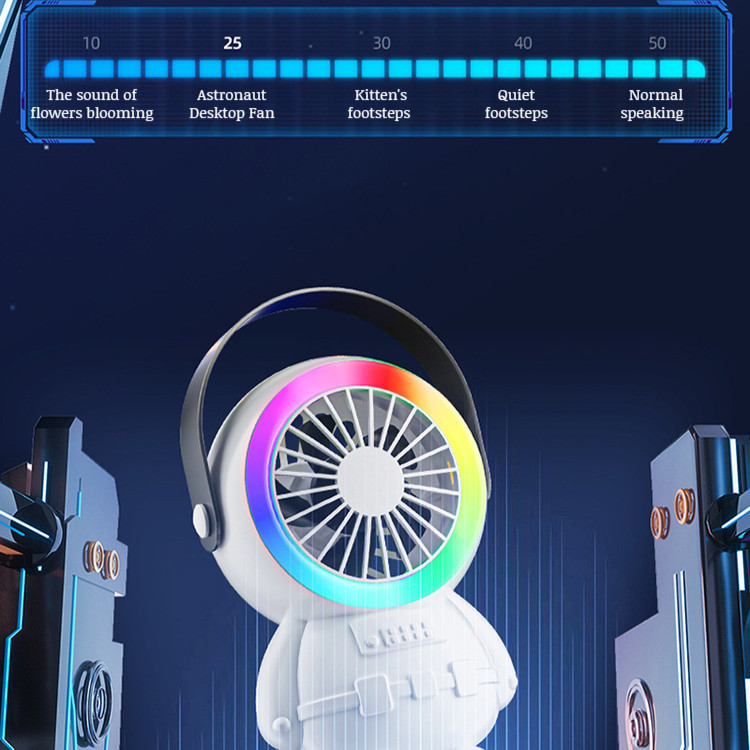 Astronauta Spaceman Mini Ventilador USB Recarregável Luz Portátil Casa Escritório Viagem Dormitório