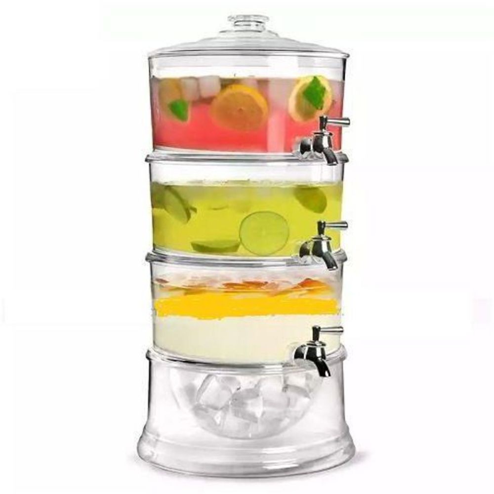 SUQUEIRA TRIPLA ACRILICA 10 LITROS INDEPENDENTE EMPILHAVEL 3 EM 1 DISPENSER PARA SUCO AGUA HOTEL