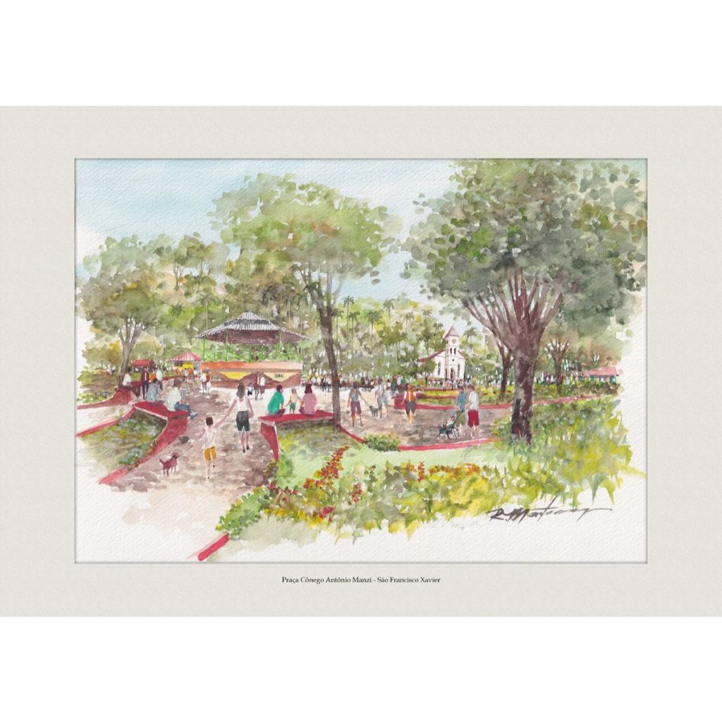 Praça Cônego Antônio Manzi - São Francisco Xavier | Quadro Decorativo | Decoração Elegante | A4