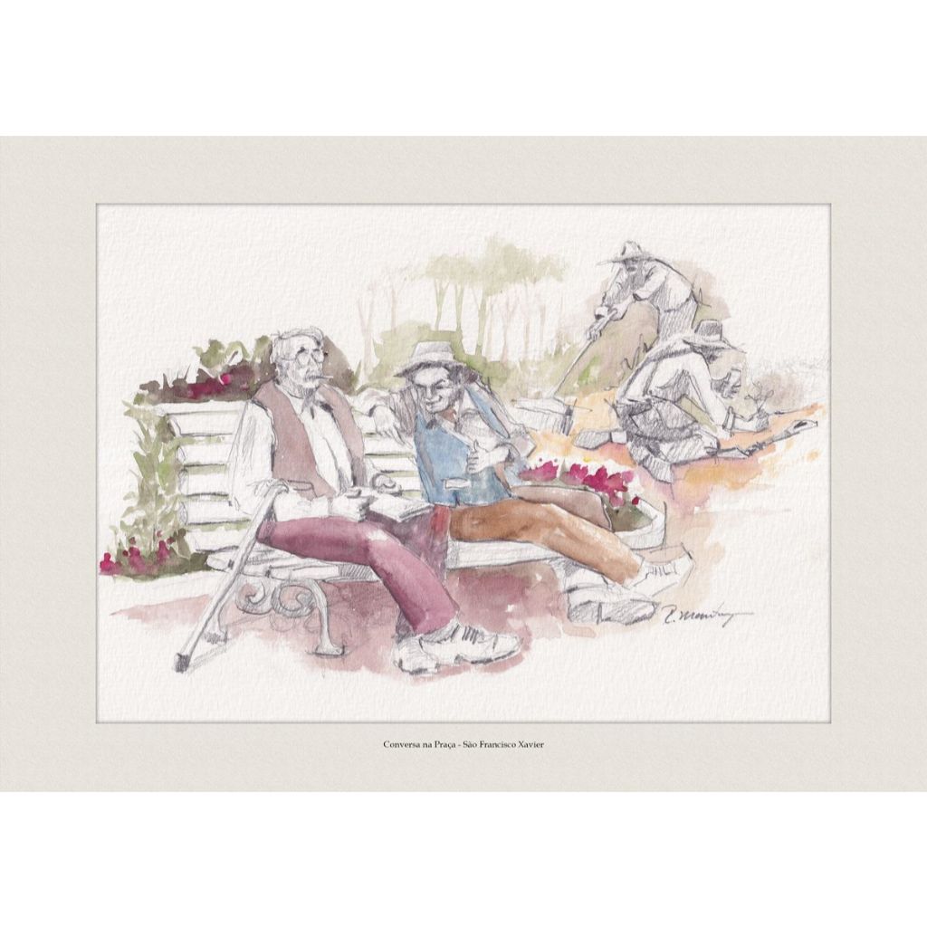 Conversa na Praça - São Francisco Xavier | Quadro Decorativo | Decoração Elegante | A4
