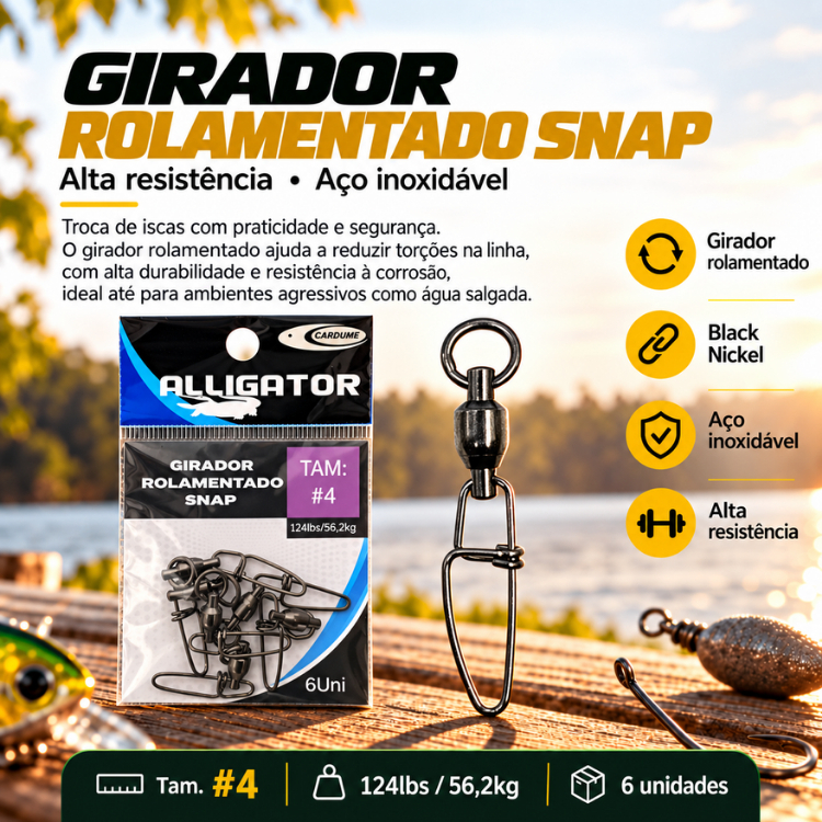 Girador Rolamento Snap Black Nickel Pesca Destorcedor Aligator Rolamento Cardume Tamanhos E Quantidades Variados