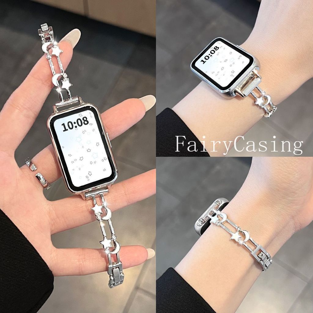 Pulseira De Metal Estrela Lua Para Huawei Honor Band 11 10 9 8 Liga E Watch Fit 5 4 Pro 3 2
