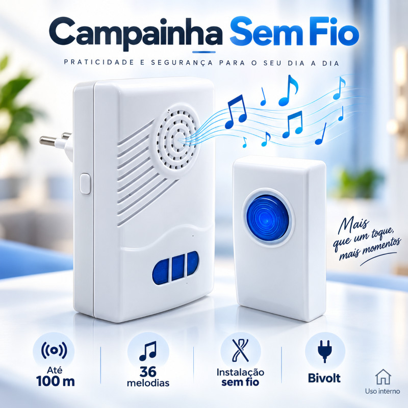 Campainha Sem Fio Residencial De Tomada Wireless Até 100 metros