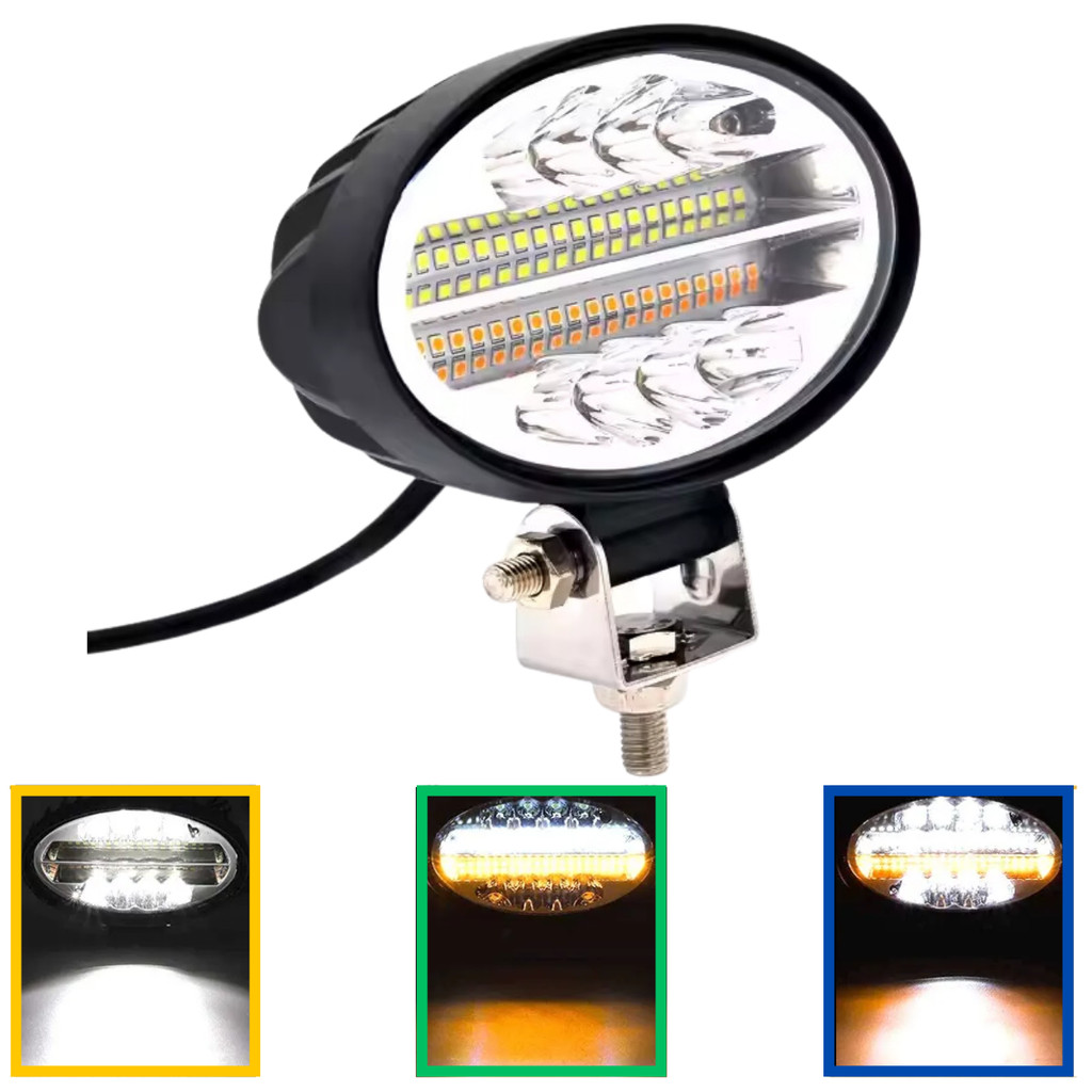 Farol Milha Oval Led 144w Strobo Dual Collor Trator Valmet
