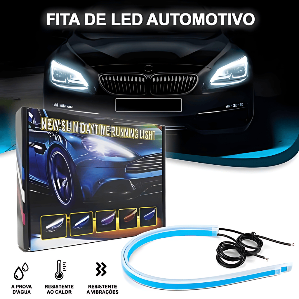 Fita Led Drl 60cm Diurna Farol Apresentação + Seta Sequencial Dual Chip Carros e Motos Universal
