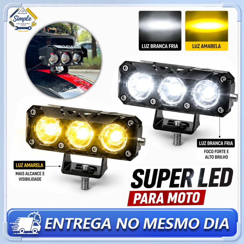 Universal dPar Farol Milha Moto Auxiliares Led Spotlight Dual Color Hi/Low Beam Fog Lâmpada 18000 Lumes