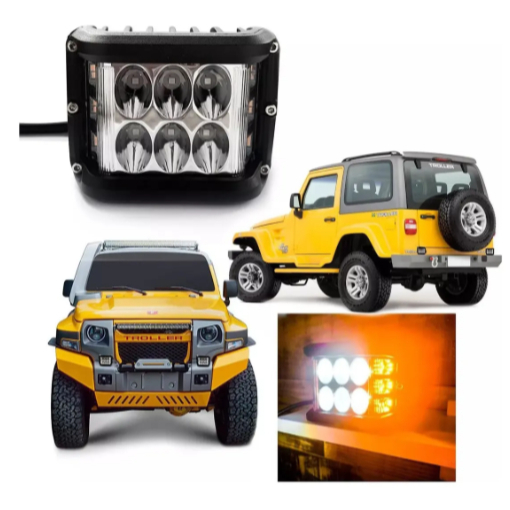 Farol Milha Retangular Led Dual Color 36w Utv E Quadriciclo OffRoad