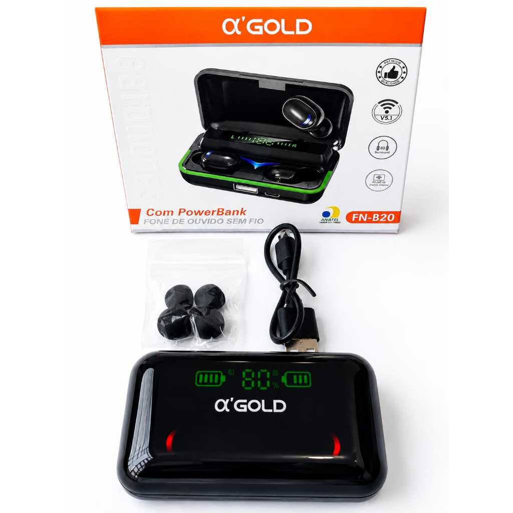 Fone  De Ouvido Sem Fio Display Led Power Bank Áudio Premium FN-B20