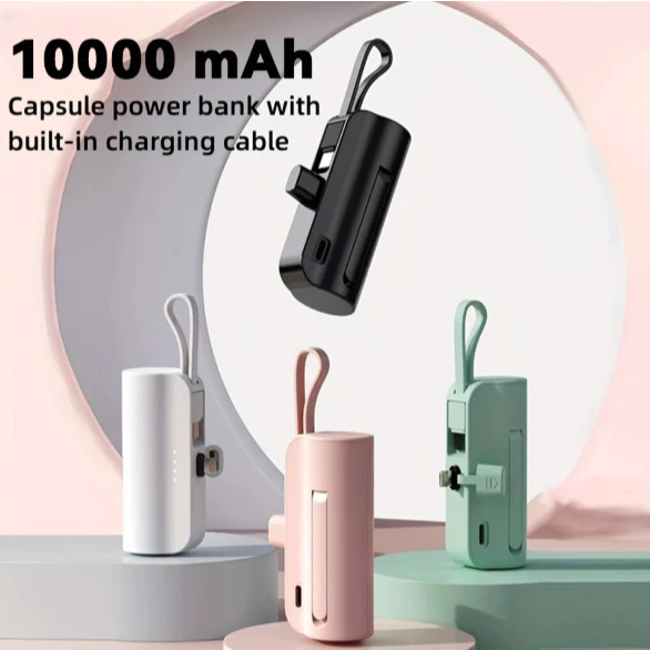 Kit Carregador Portátil Mini Power Bank 10000mAh Com 02 Saídas Tipo-C / Lightning