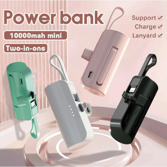 Kit Carregador Portátil Mini Power Bank 10000mAh Com 02 Saídas Tipo-C / Lightning