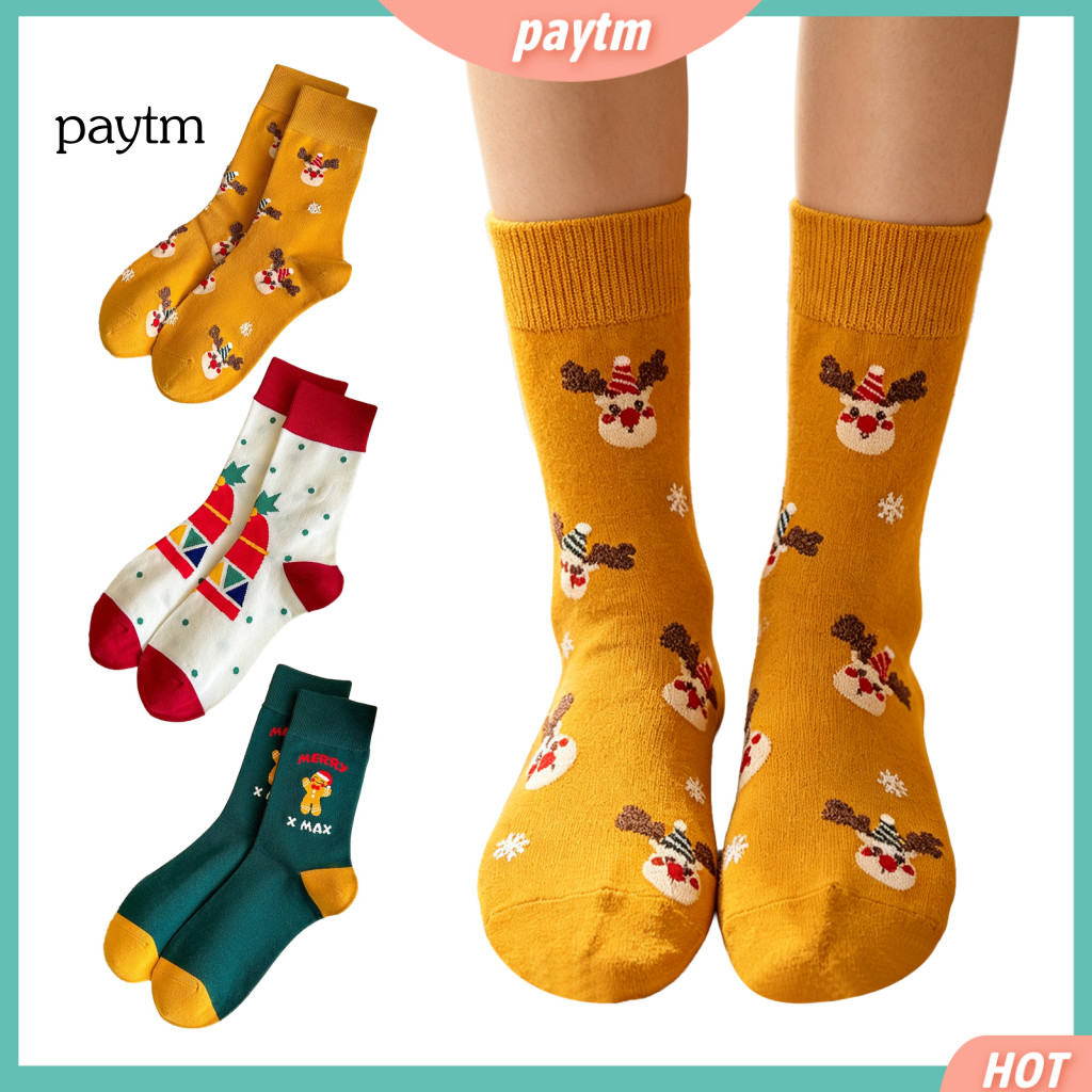 Holiday Cotton Socks Theme Cute Christmas Stockings Crew for Women – Soft Breathable Thermal with Gingerbread Man Rein