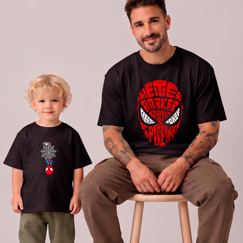 Kit Camiseta Basica e Infantil Conjunto Camiseta Pai e Filho Presente para o Dia dos Pais Homem Aranha Spider Man Cute