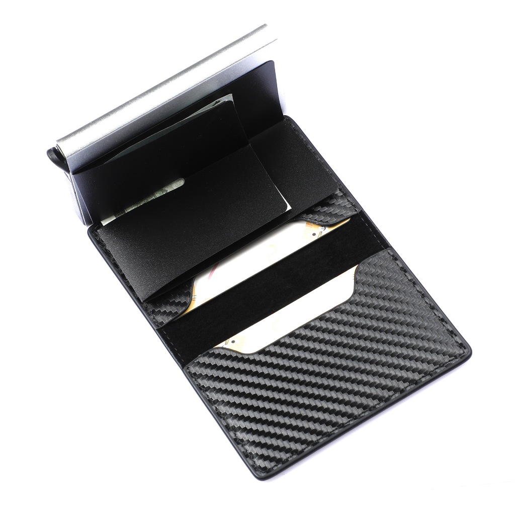 Masculina Ultra Fina Vertical Pequena Porta Cartão Anti-desmagnetização Carteira Preto
