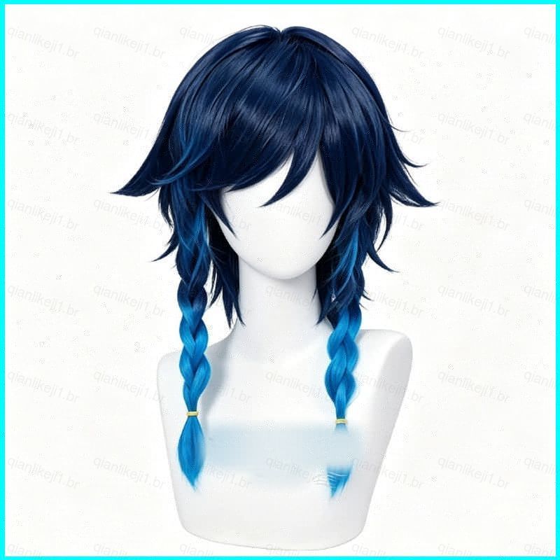 Genshin Impacto Venti Peruca Cosplay Azul Gradiente Cabelo Longo Para Roleplay Trançado Anime Traje Festa