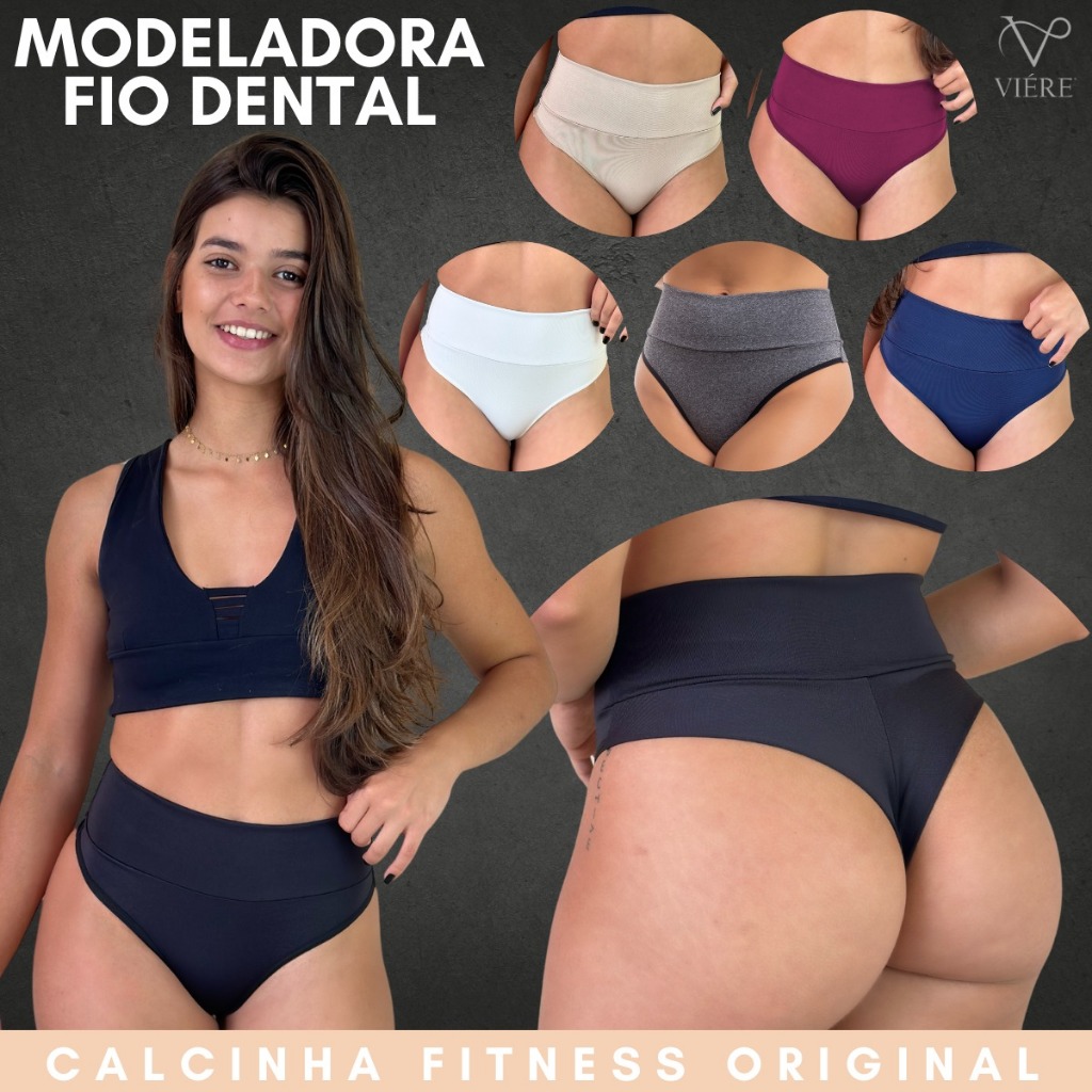 Kit 4 Calcinhas Fitness Modeladoras com Cós Alto e Fio Dental Duplo - VIÉRE