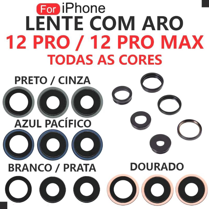 Kit 3 Aro + Lente iPhone 12 Pro Max /iPhone 12 Pro Com Aro Suporte para Lente da Câmera de Vidro Traseiro Lente Vidrinho
