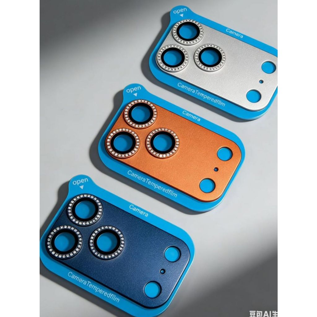 Protetor De Lente De Câmera IP 17 Pro Max De Metal Película De Vidro Com Cristais Cravejado Proteção Para Câmera