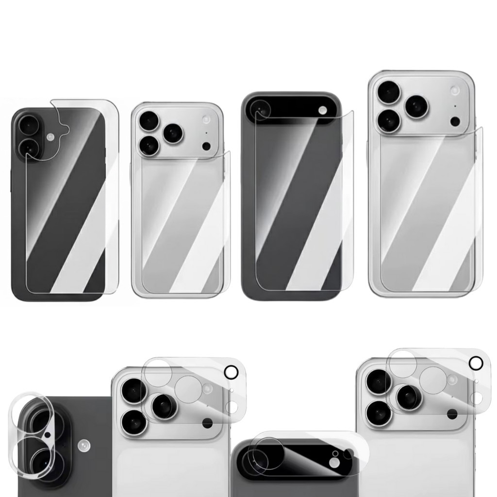 película proteção vidro tampa traseira + película lente câmera para iphone 17 17pro 17air 17promax