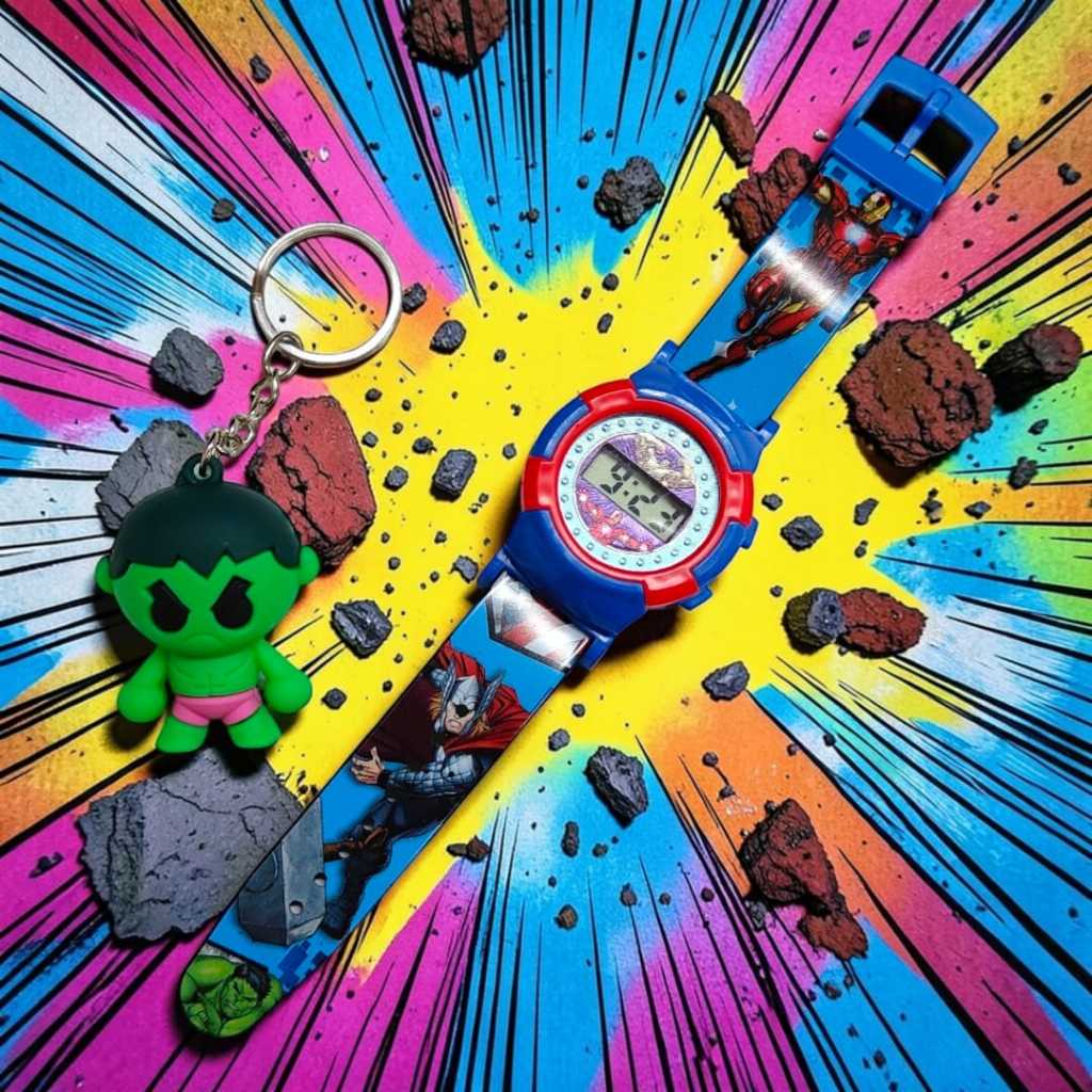 Kit Relógio Digital Infantil Hulk + Chaveiro HULCK Para Presente Criança Festa Aniversário Lembrancinha