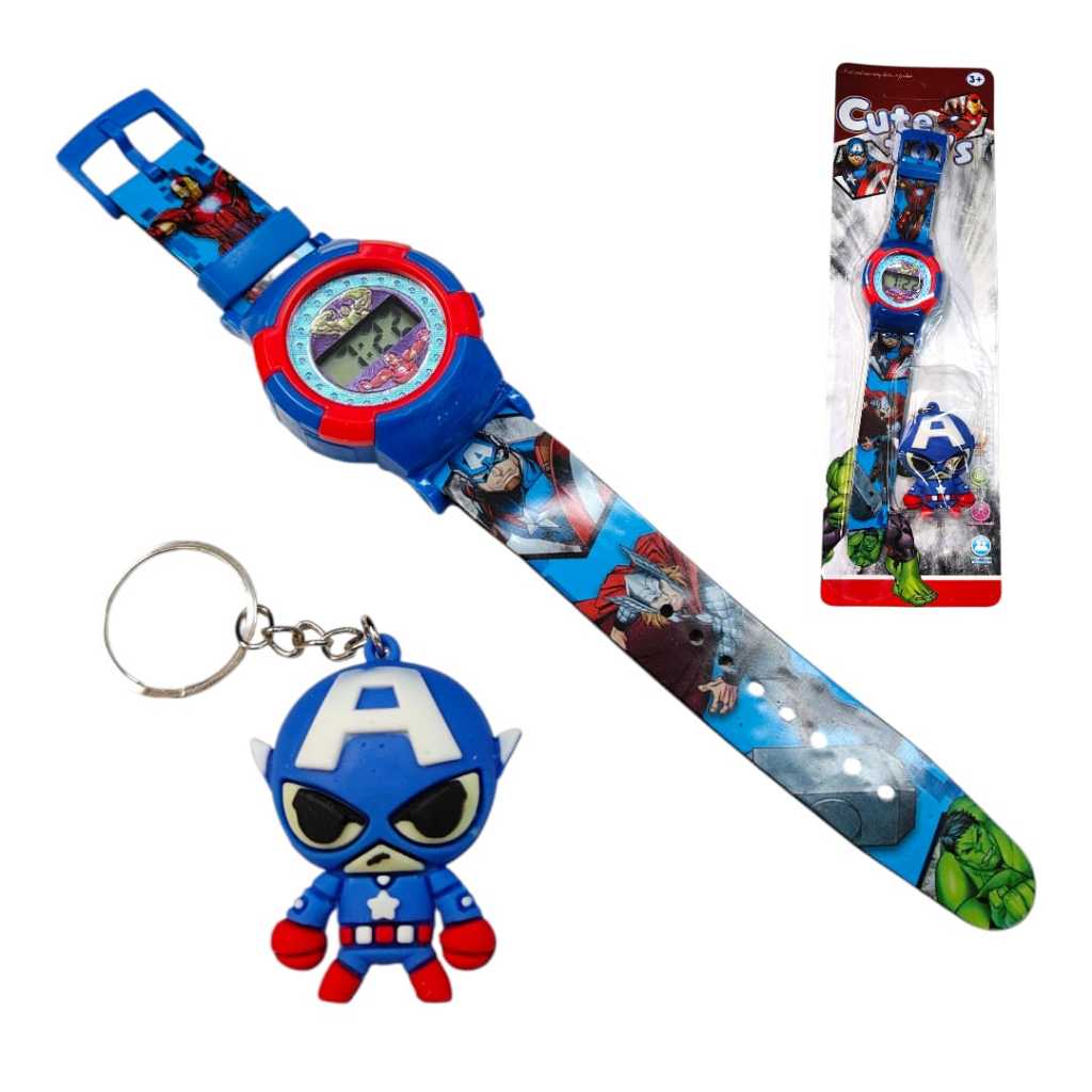 Kit Relógio Digital Infantil Capitão América + Chaveiro Original Presente Criança Festa Aniversário