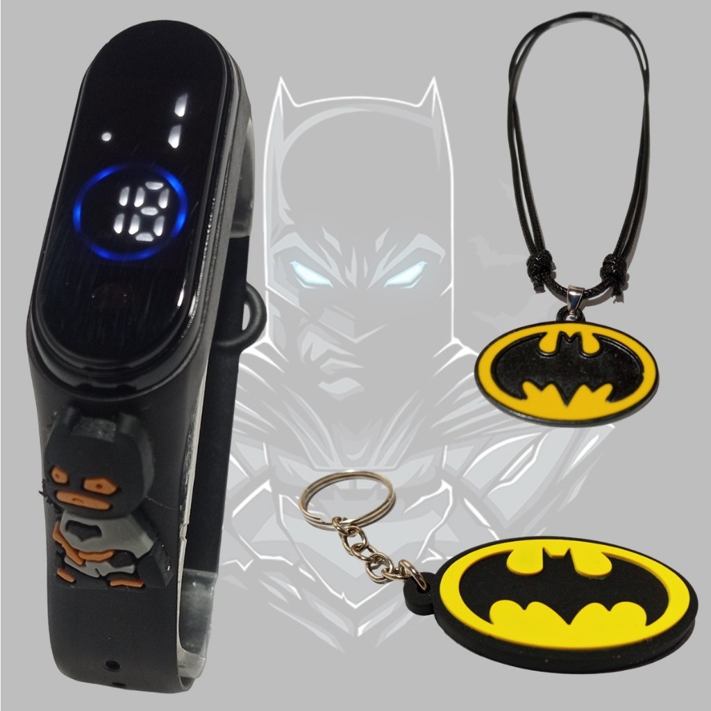 Relógio led infantil digital do Batman com Colar e chaveiro Prova d'água kit do batman