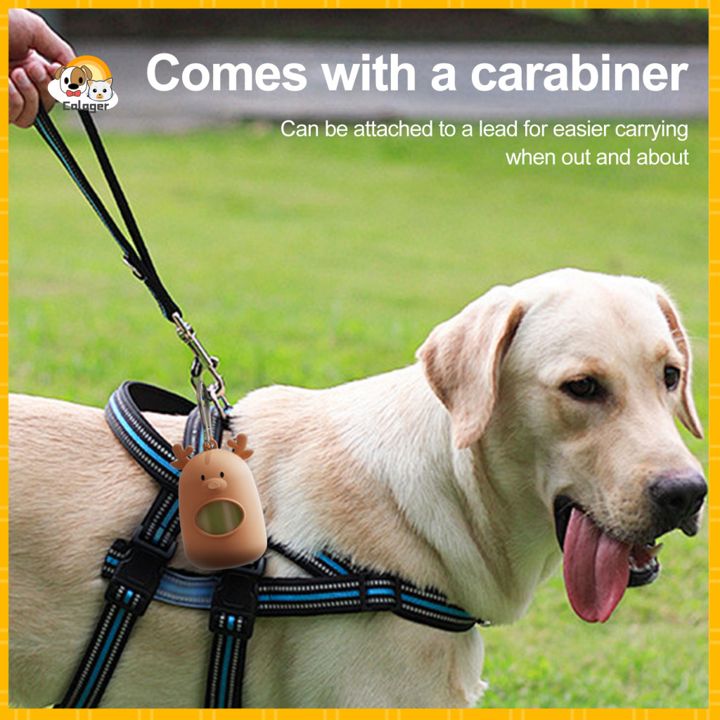 Dog Bag Container Portable Silicone Poop Dispenser with Carabiner – Cute Elk Design Leakproof Holder for Dogs and Cats