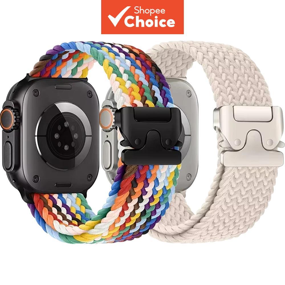 Alça de Nylon Trançada Fashion para Apple Watch Ultra 2/1 Série 10 9 8 7 6 5 4 3 2 1 SE, Pulseira Sport Loop com Fivela