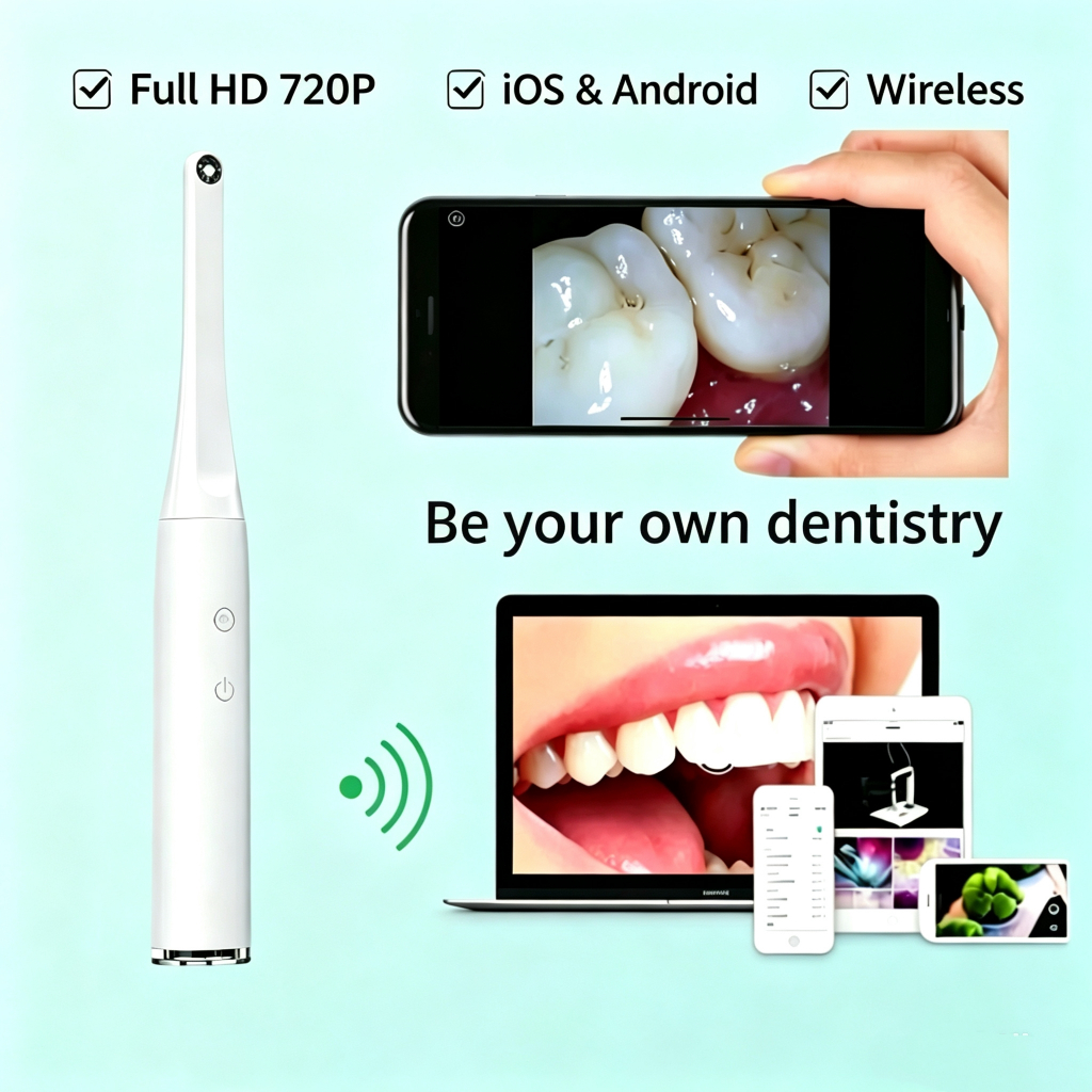 Câmera Intra Oral WiFi Sem Fio 720P HD Fácil Usar Para Limpeza e Visualização Dental (Android/iOS)