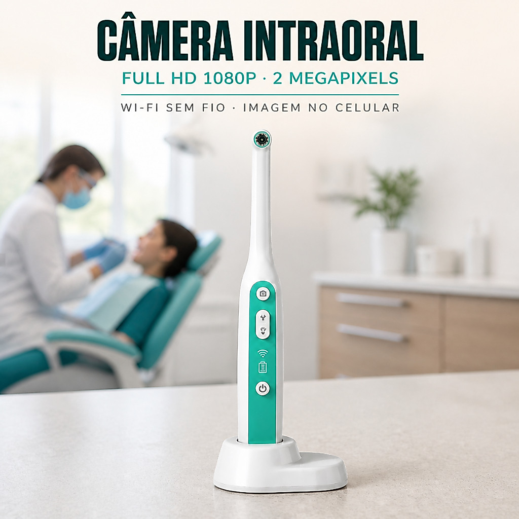 Câmera Intraoral Sem Fio Endoscópio Dental 1080P HD 2MP 8 LEDs IP67 Android iOS Recarregável
