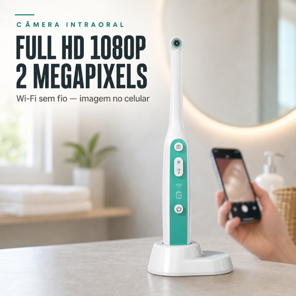 Câmera Intraoral WiFi Endoscópio Bucal 1080P HD 2MP IP67 8 LEDs Inspeção Dental Android iOS