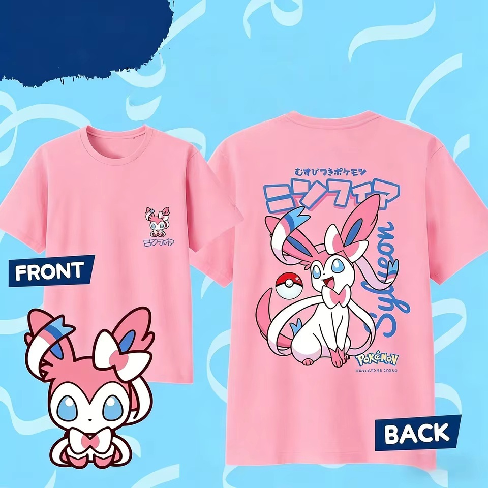 camisa camiseta 2026 Summer Anime SYLVEON Printed T-shirt Men Harajuku Loose Casual Versatile Short-sleeved Loose Y2k