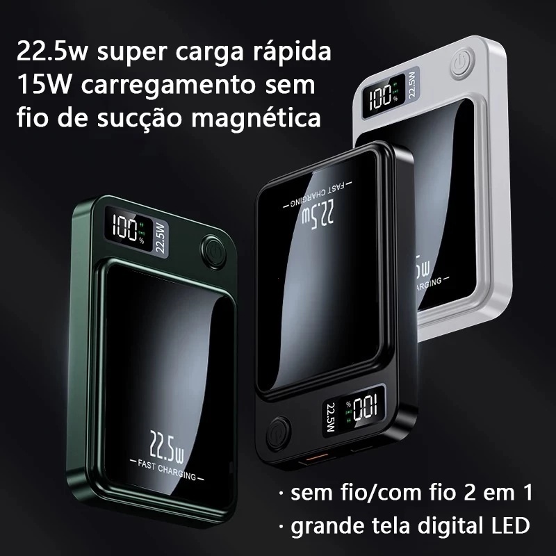 Bateria portátil com carregamento sem fio MagSafe para iPhone de 10000mAh