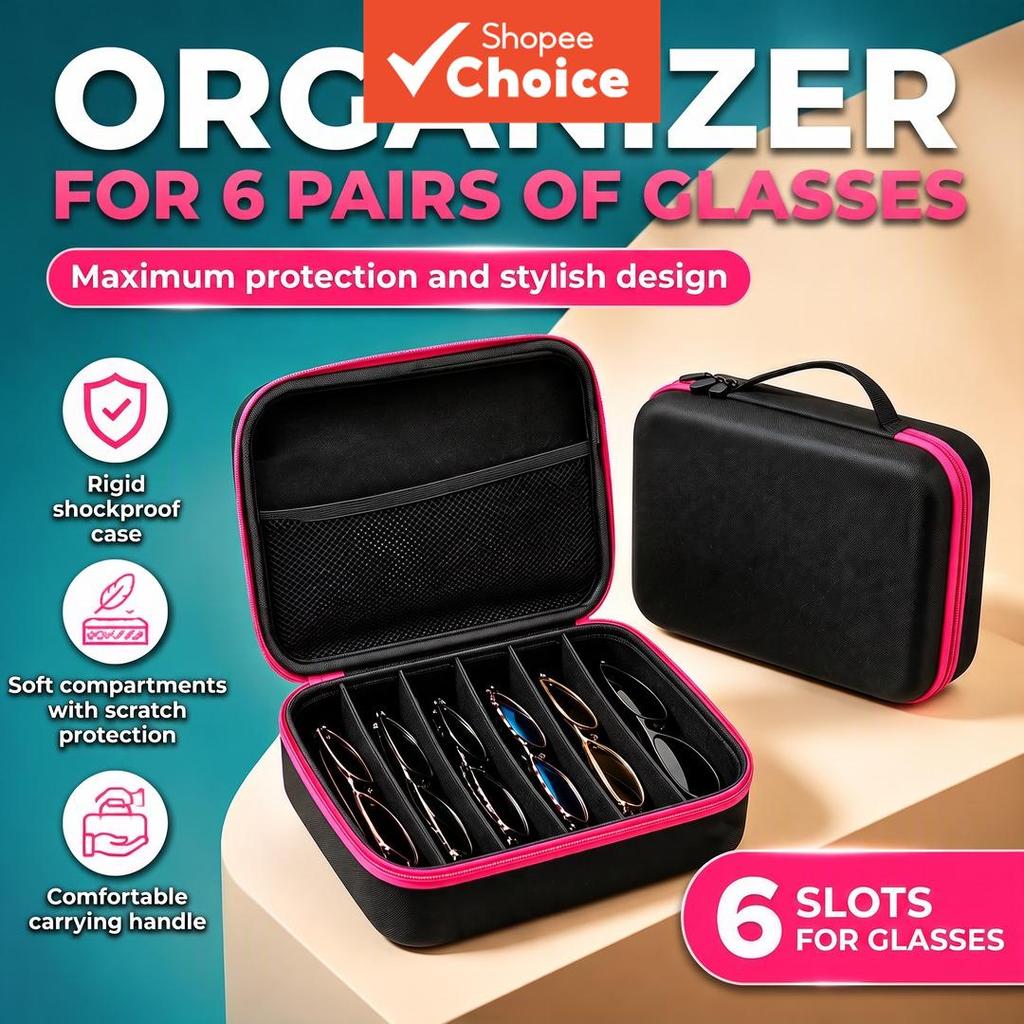 Estojo De Óculos Portátil Hard Eva Com 6 Slots Organizador À Prova De Choque Para De Sol E
