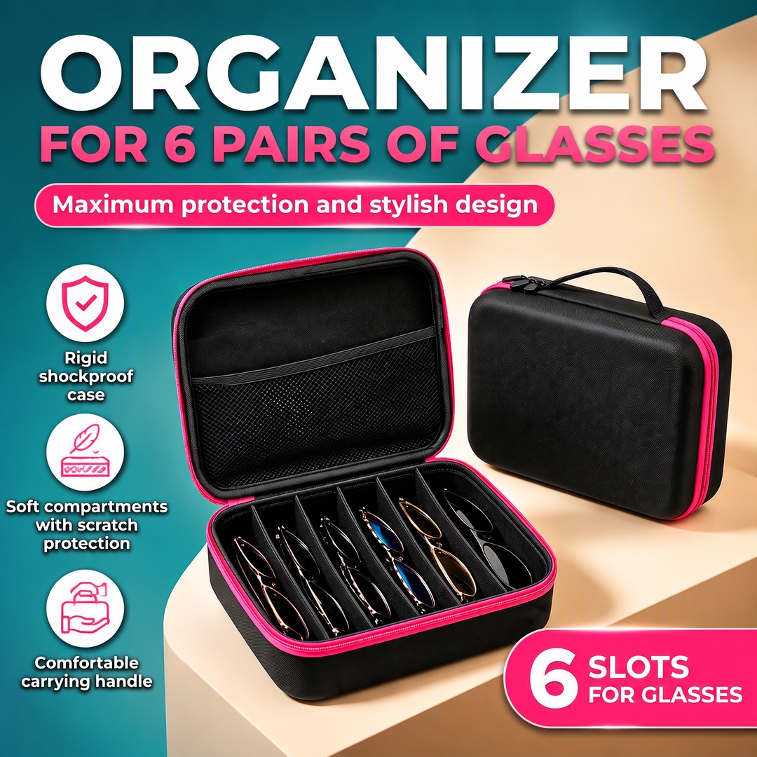 Estojo De Óculos Portátil Hard Eva Com 6 Slots Organizador À Prova De Choque Para De Sol E
