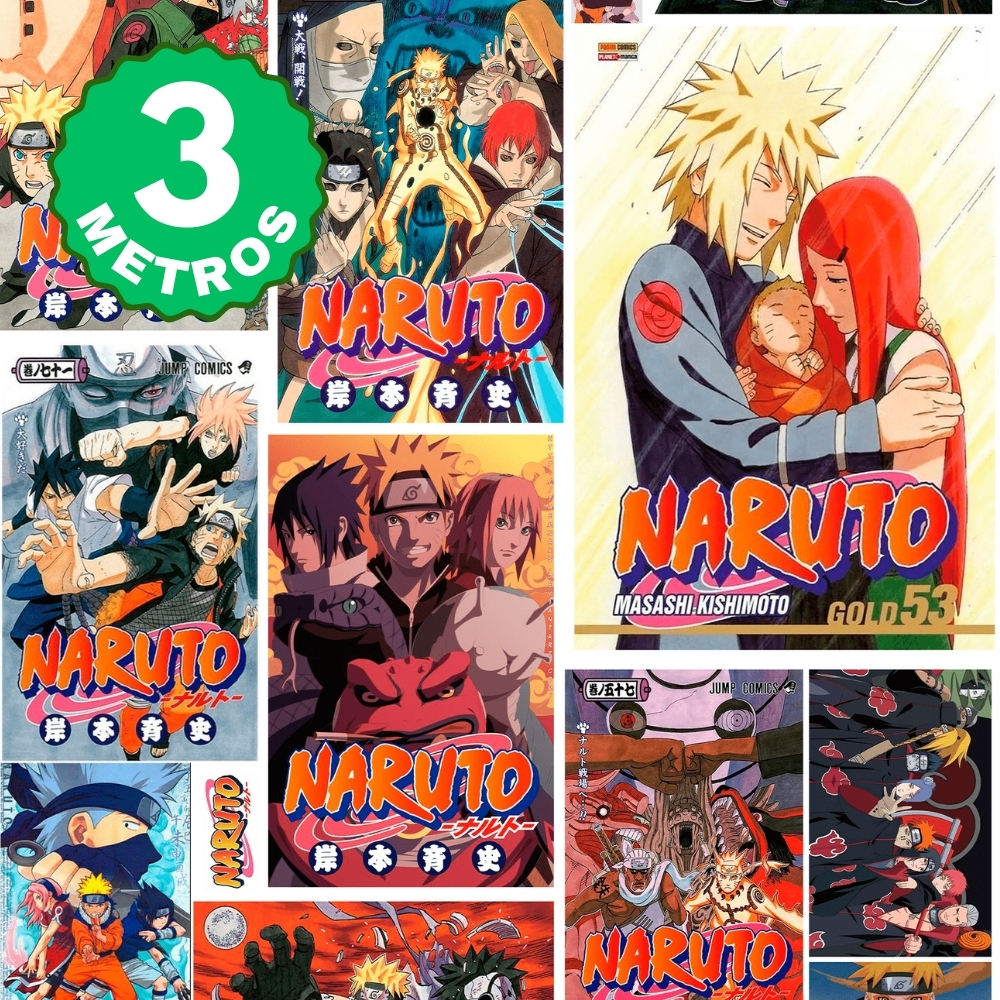 Papel De Parede Adesivo Naruto Capa Manga Sasuke Colorido Quarto Infantil 3 Metros Lavável