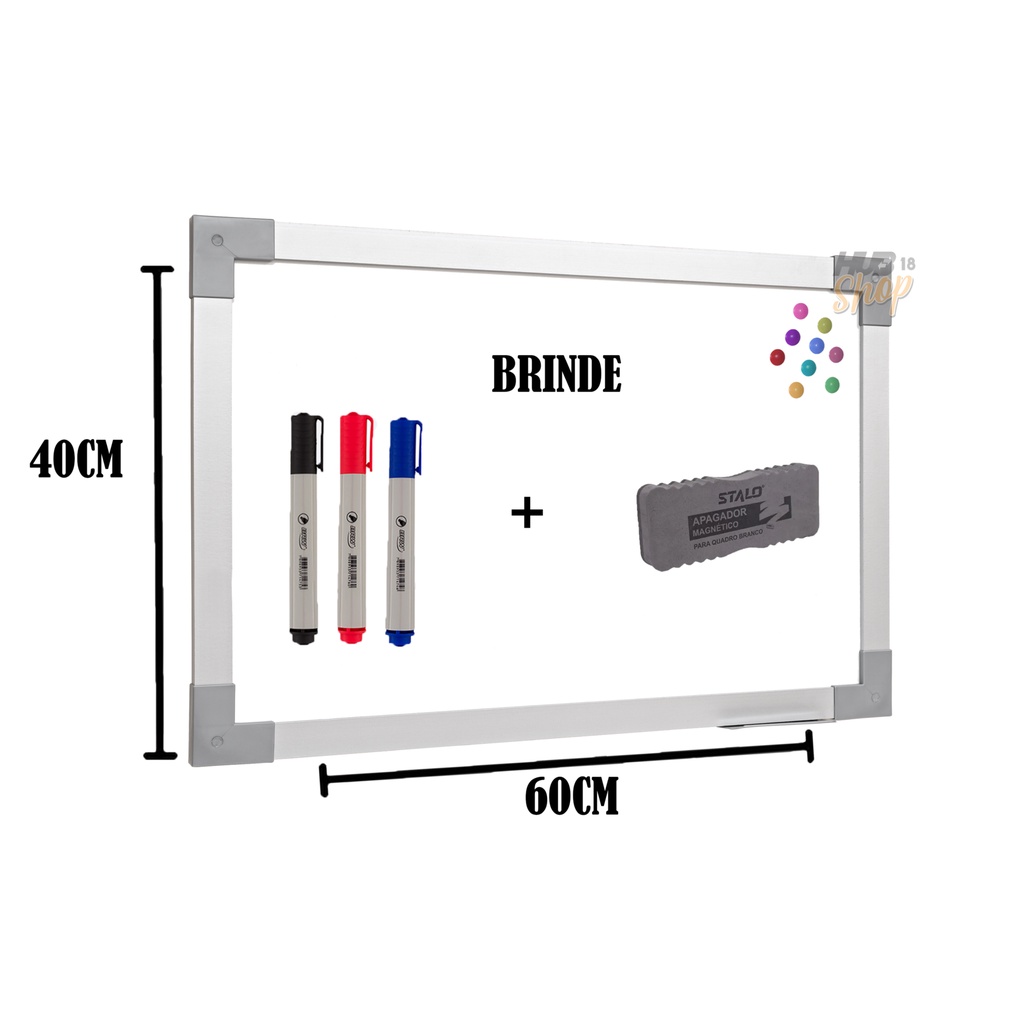 Quadro Lousa Branco Magnético Color 60X40 Mol Aluminio Stalo