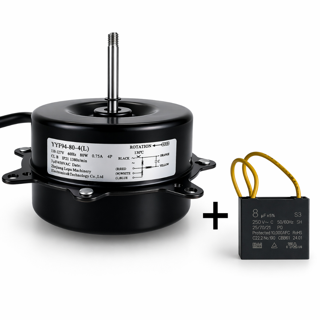 Motor + Capacitor P/ Climatizador Ar Portátil 30 Litros 1380r/min 60hz 0,75A Compatível Várias Marca