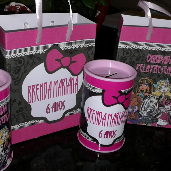 KIT MONSTER HIGH COFRINHO PERSONALIZADO + SACOLINHA Lembrancinha Aniversario Festa Infantil Menina