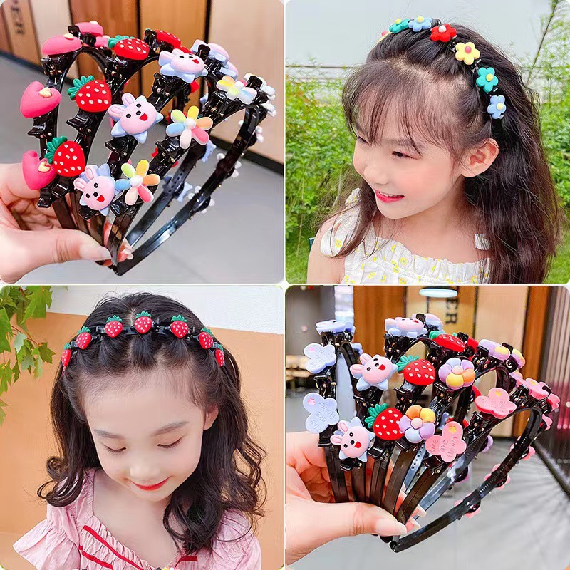 Faixa De Cabelo De Desenho Animado Estilo Coreano Para Meninas , Cabeça Trançada Fofa Com Clipe , Acessórios Bebê Da Mod