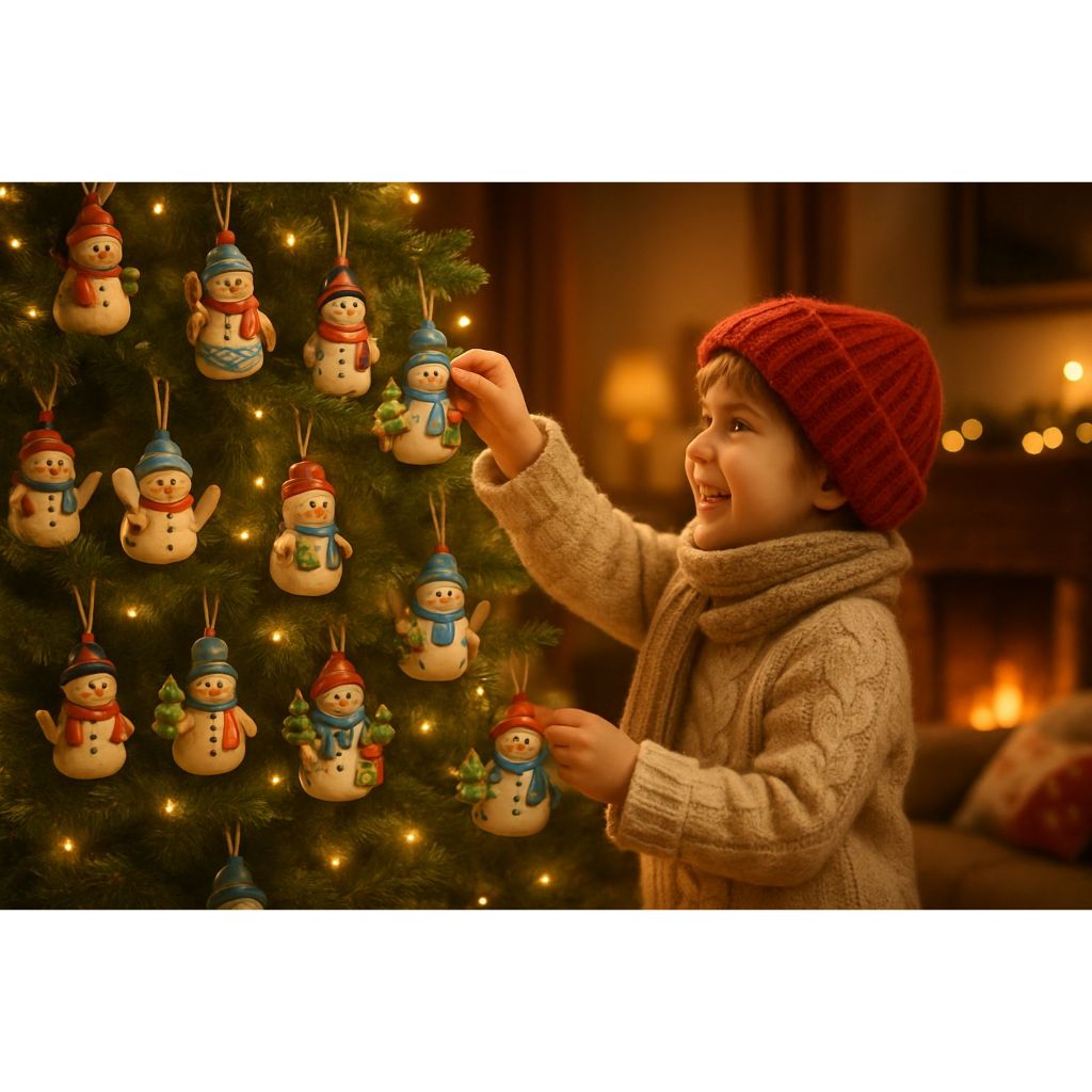 Enfeite de Natal Boneco de Neve Madeira p Árvore de Natal Pingente Kit 9 uni